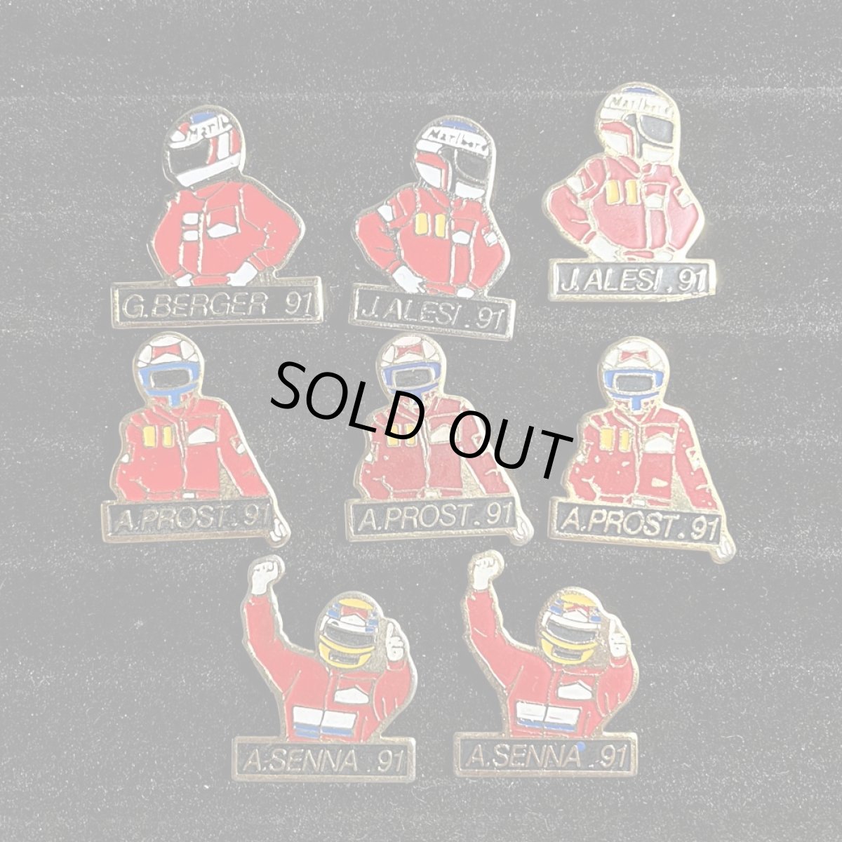 画像1: 8個セット フランス ヴィンテージ ピンバッジ G.BERGER91,J.ALESI91,A.SENNA91,APROST91 ノベルティグッズ (1)