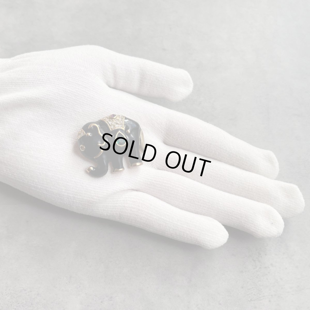 画像10: アメリカ 1980年代 ブラックエナメル ゾウブローチ エレファントラインストーン ヴィンテージ象 (10)