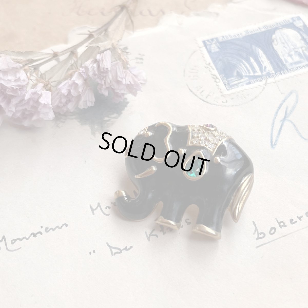 画像4: アメリカ 1980年代 ブラックエナメル ゾウブローチ エレファントラインストーン ヴィンテージ象 (4)