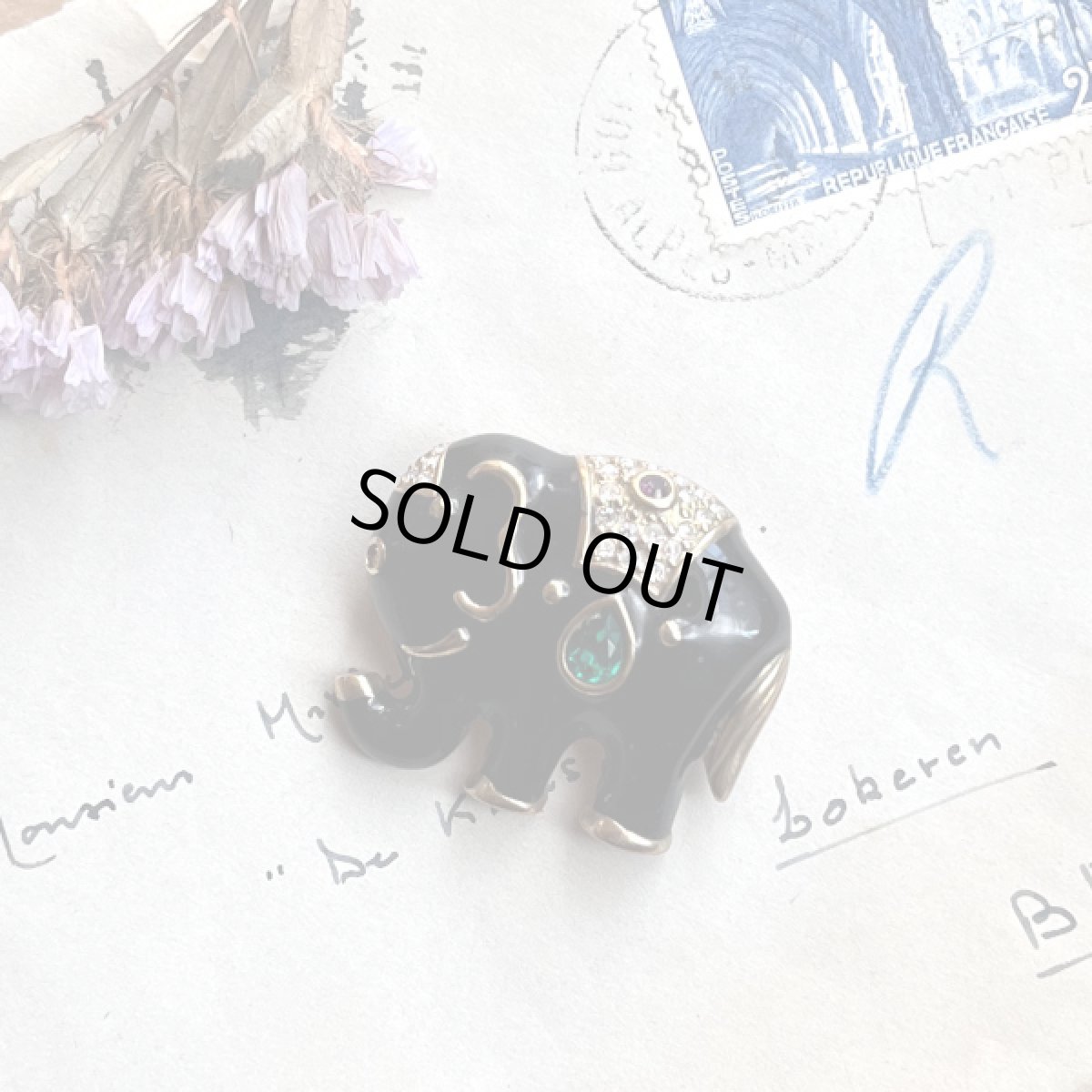 画像3: アメリカ 1980年代 ブラックエナメル ゾウブローチ エレファントラインストーン ヴィンテージ象 (3)