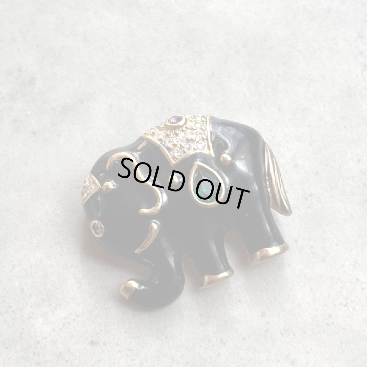 画像6: アメリカ 1980年代 ブラックエナメル ゾウブローチ エレファントラインストーン ヴィンテージ象 (6)