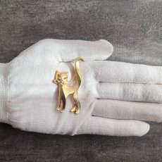 画像8: アメリカ しっぽ猫ブローチ ねこ キャットアクセサリー CAT Brooch アンティークブローチ ゴールドトーン (8)