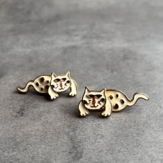画像8: アメリカ ヴィンテージ「ひょっこり、耳もとからこんにちは」 エナメル ハンギング猫ピアス (8)