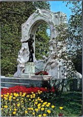 画像1: オーストリア ウィーン WINE ヨハン・シュトラウス記念像 Johann Strauss monument アンティークポストカード RE0006 (1)