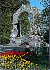 画像1: オーストリア ウィーン WINE ヨハン・シュトラウス記念像 Johann Strauss monument アンティークポストカード RE0008 (1)