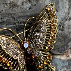 画像11: 英国 蝶々 ヴィンテージブローチ「願いを照らす、琥珀色の羽」 蝶モチーフ バタフライ 昆虫アクセサリー (11)