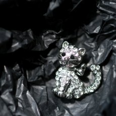 画像8: 英国 ヴィンテージ 猫 クリスタルストーン ブローチ&ネックレス  2WAY 「月のひかりをまとう猫 」イギリス アクセサリー EW0380 (8)