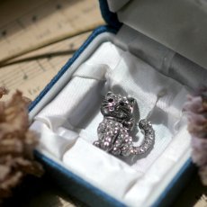 画像1: 英国 ヴィンテージ 猫 クリスタルストーン ブローチ&ネックレス  2WAY 「月のひかりをまとう猫 」イギリス アクセサリー EW0380 (1)