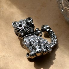 画像5: 英国 ヴィンテージ 猫 クリスタルストーン ブローチ&ネックレス  2WAY 「月のひかりをまとう猫 」イギリス アクセサリー EW0380 (5)