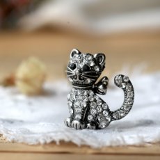 画像3: 英国 ヴィンテージ 猫 クリスタルストーン ブローチ&ネックレス  2WAY 「月のひかりをまとう猫 」イギリス アクセサリー EW0380 (3)