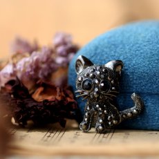 画像3: 英国 ヴィンテージ 黒猫ブローチ「静かな夜をともに歩く影の猫」イギリス アクセサリー (3)