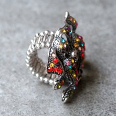 画像9: 英国 ヴィンテージ カラフルラインストーン指輪 犬「こんにちは、きらきらの友だち」リング フリーサイズ (9)