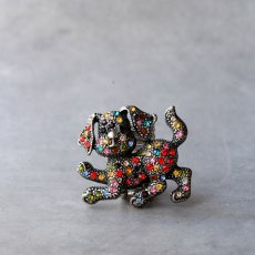 画像12: 英国 ヴィンテージ カラフルラインストーン指輪 犬「こんにちは、きらきらの友だち」リング フリーサイズ (12)