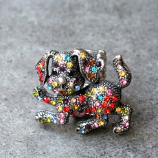 画像3: 英国 ヴィンテージ カラフルラインストーン指輪 犬「こんにちは、きらきらの友だち」リング フリーサイズ (3)