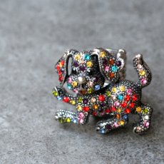 画像7: 英国 ヴィンテージ カラフルラインストーン指輪 犬「こんにちは、きらきらの友だち」リング フリーサイズ (7)