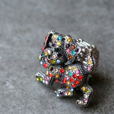画像8: 英国 ヴィンテージ カラフルラインストーン指輪 犬「こんにちは、きらきらの友だち」リング フリーサイズ (8)