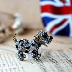 画像1: 英国 1960年代ヴィンテージ ダルメシアン 仔犬 クリスタルブローチ「うれしそうに、春を告げる声」イギリス アクセサリー (1)