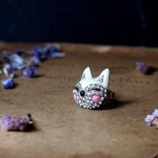 画像8: 英国 ヴィンテージ 猫リング ねこ指輪「笑顔の猫に出会える指輪」イギリス アクセサリー 約17号 (8)