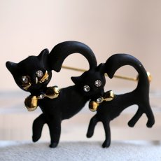 画像6: 英国 ヴィンテージ 親子黒猫ブローチ「静かに寄り添う、ふたつの影」イギリス アクセサリー (6)
