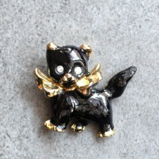 画像8: 英国 ヴィンテージ 黒猫リボンブローチ「静寂にひそむまなざし」イギリス アクセサリー (8)