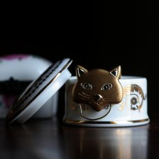 画像1: 英国ヴィンテージ 猫ブローチ ゴールドトーン アンティークアクセサリー ネコモチーフ「胸元に寄り添う、小さな守り猫」 (1)