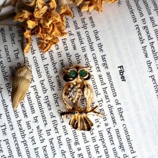 画像12: 英国 1970's 翡翠の瞳 フクロウのブローチ (12)