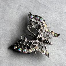 画像17: アメリカ 1970年代 バタフライ蝶々のオーロララインストーン ヴィンテージブローチ (17)