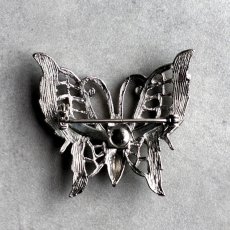 画像18: アメリカ 1970年代 バタフライ蝶々のオーロララインストーン ヴィンテージブローチ (18)