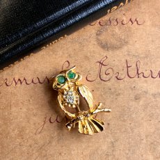 画像13: 英国 1970's 翡翠の瞳 フクロウのブローチ (13)