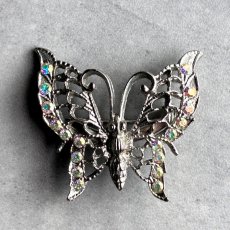 画像16: アメリカ 1970年代 バタフライ蝶々のオーロララインストーン ヴィンテージブローチ (16)