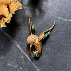 画像3: 翼に光を、心に祝福を──英国ヴィンテージ ハチドリエナメル＆クリスタルブローチ (3)