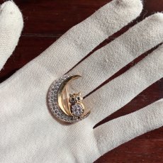 画像11: 英国ヴィンテージブローチ｜刻印BJ フクロウと月のクリスタルブローチ 知恵と幸福を運ぶ守護の鳥 (11)