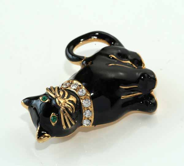 MONETモネ1960-70ｓエナメルの黒猫ブローチ| 英国アンティーク 