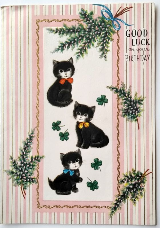イギリス 1967年 ヴィンテージ 黒猫たち バースデーカード アンティークポストカード専門店アクトンアンティークス