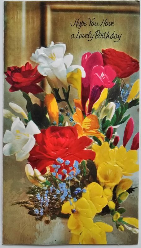 イギリス ヴィンテージ 綺麗な花ブーケ バースデーカード アンティークポストカード専門店アクトンアンティークス