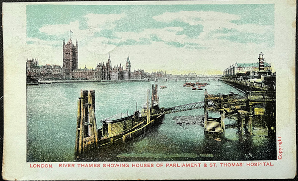 イギリス 1904年 消印あり アンティークポストカード HOUSES OF PARLIAMENT & ST.THOMAS' HOSPITAL