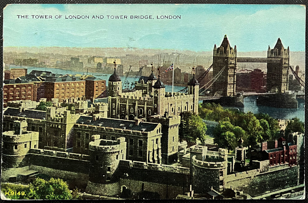 イギリス 1955年 消印あり アンティークポストカード THE TOWER OF LONDON AND TOWER BRIDGE LONDON