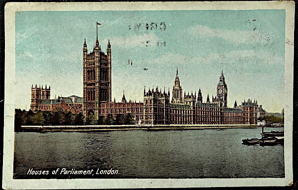 イギリス 消印あり アンティークポストカード Houses of Parliament London ウェストミンスター宮殿